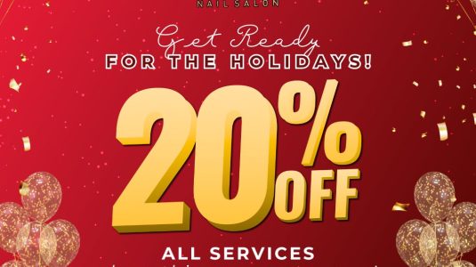 20% OFF ALL SERVICES for holidays at Deluxe Nail Salon Lake Highlands, Dallas, TX 75231