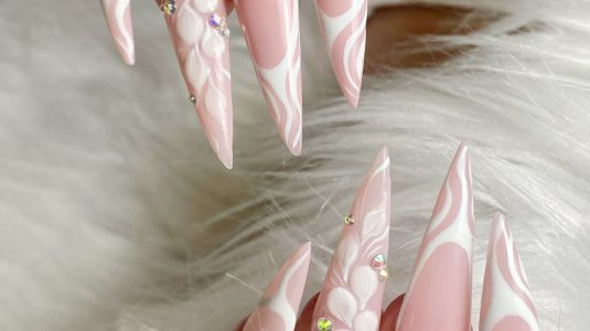 Top 5 pink and white nail art design at La Belle Nails & Spa in Manteca ,CA 95336